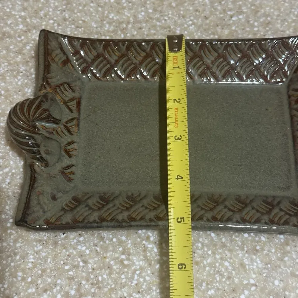 Thomas Pottery Basketweave Tray North Carolina Green Lead Free Handcrafted Dish